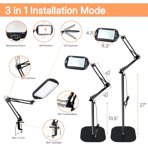 30X 10X Extra Large Floor Magnifying Glass with Light and Stand Hands Free