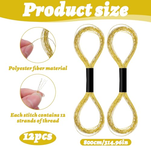 12 Skeins Metallic Embroidery Thread, Embroidery Floss Gold Thread