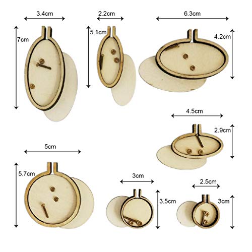 Gnognauq 7pcs Mini Ring Embroidery Circle,Mini Round Oval Wood Hoops DIY Wooden Cross Stitch Hoops for Kit Frame Craft