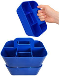 3 Pack Small 6 Compartment Multiuse Caddy Organizer with Handle Art Craft Supplies, Office, Desk, Stationery Pen Holder Stackable- Made In USA (Blue) - color: Blue