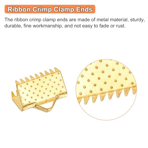 uxcell 280Pcs Ribbon Crimp Clamp Ends, 10mm Bookmark Pinch Crimp Ends, Cord Ends Fasteners Clasp Crimp Ends for DIY Bracelet Necklace Jewelry Making, Gold - color: Gold, size: 10mm