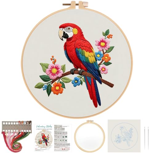 Nuberlic Parrot Embroidery Kit for Beginners, Animal Cross Stitch Kit - color: Parrot