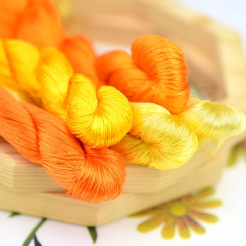 Natural Mulberry Silk Embroidery Thread – Yellow, 110m Each, Handmade Silk Floss for Hand Embroidery, Satin & Fringe Embroidery Thread（08） - color: 08