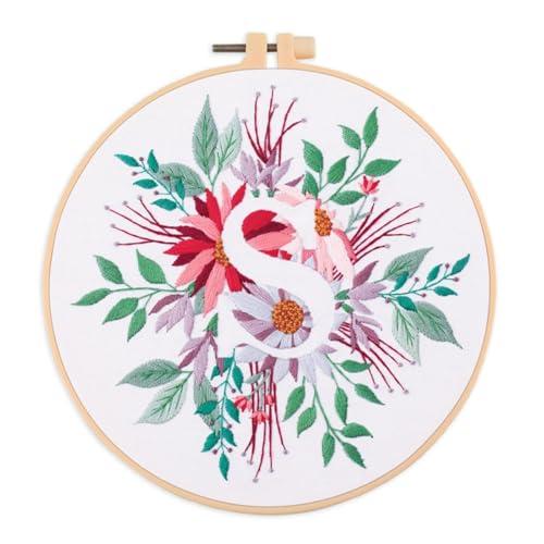 Abillyn Embroidery Starter Kit English Letter S and Flowers Stamped with Printed Pattern Cross Stitch Embroidery Kits (Letter S) - color: Letter S
