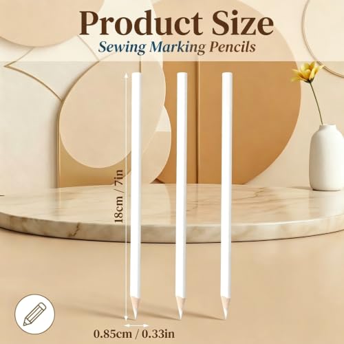 Fabric Marking Pencils 8PCS 17.5cm for Sewing | Washable White with Caps