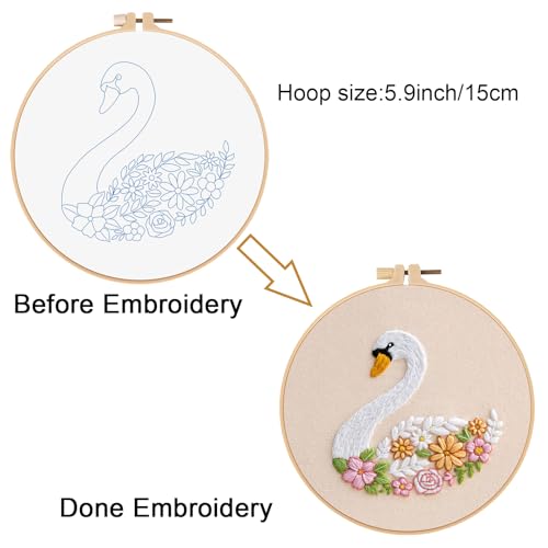Louise Maelys Swan Floral Embroidery Kit for Beginners DIY Gift Set - color: Swan Flower