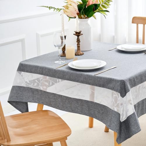 Polyester Fabric Tablecloth with Exquisite Embroidery Sheer Border-Waterproof/Wrinkle Resistant-for Dining,Indoor&Outdoor,Wedding,Holiday,Grey,Square 70x70Inch - color: Grey, size: 70" x 70" (Square)