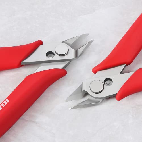 IGAN-170 Flush Wire Cutters (Pack of 2), Precision Jewelry Making Flush Cut Pliers, Small Wire Snips Clippers, Ideal for Ultra-fine Cutting Needs, Red - size: Pack 2