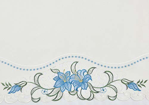 GOHD Lily Fragrance 3pcs Colorful Embroidery Kitchen Cafe Curtain Set.Blue - color: Blue