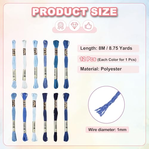 PATIKIL 12 Skeins Embroidery Floss Polyester Embroidery Threads String Blue - color: Blue