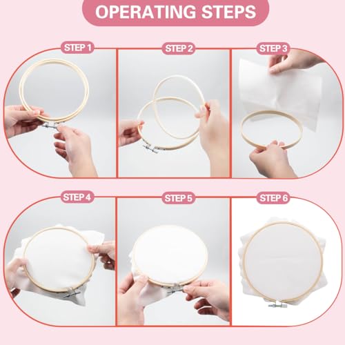 4 PCS Embroidery Fabric with Frame 2 Sizes, 4 Bamboo Embroidery Hoops and 4 Pre-Cut White Cotton Fabric Squares, Cross Stitch Hoops and Frames, for Art Craft Sewing