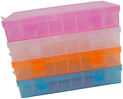 Yansanido 4 Pcs 10 Grids 5 Inch x 2.5 Inch Adjustable Small Removable Clear Plastic Jewelry Organizer Divider Storage Box Jewelry Earring Tool Containers (4pack(10-Grid))