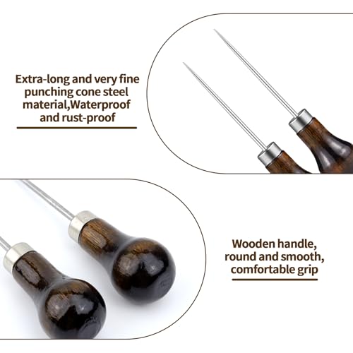 6 PCS Awl Tool Gourd Shape Wooden Handle, Durable Scratch Awl Tool for Leather Craft, Pin Punching, Hole Making, DIY Handmade Projects - color: Wood color