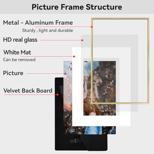 BKABOT 6x9 Brass Picture Frame HD Glass 1 Pack 5x7 Mat Tabletop & Wall - color: Brass, size: 6x9-1P