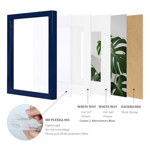 Egofine 8x10 Picture Frame Made of Solid Wood Covered by Plexiglass, Display Pictures 4x6/5x7 with Mat or 8x10 Without Mat for Table Top Display and Wall Mounting Photo Frame, Navy Blue - color: Navy Blue, size: 8x10