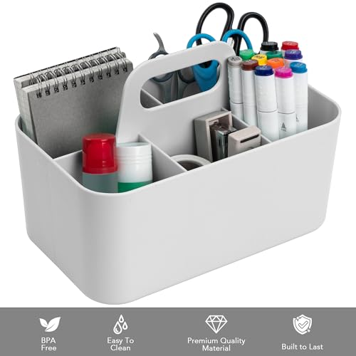 Tiawudi Multipurpose Caddy Organizer, Plastic Caddy with Handle, Stackable Desk Organizer for Stationery, Marker and Pencil, Office Supplies Organizer, Dorm Caddy - color: Gray, size: Rectangle