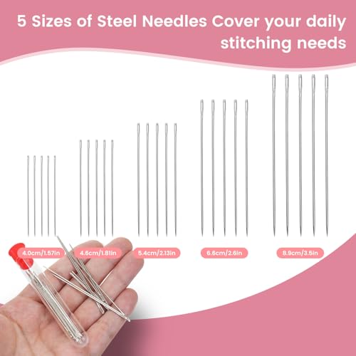 LEETAT 37-Piece Sewing Tool Set, Big Eye Steel Sewing Needle Kit, Stainless Steel Needles for Hand Sewing (35) - size: 36 Medium