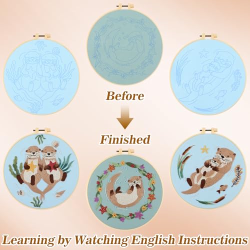 Mindsoft 3 Set Needlepoint Kit for Beginners with Hoop,Otter - style: Otter