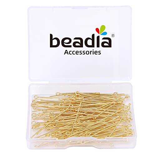 BEADIA 14K Gold Plated Open Eye Pins Non Tarnish 35mm 150pcs for Jewelry Making Findings - color: Open Eye Pins 14k Gold, size: 35x0.7mm