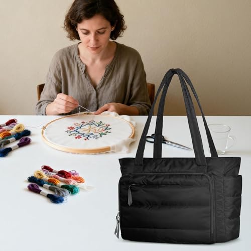 YARWO Puffy Embroidery Project Bag, Quilted Needlepoint Kit Storage Case
