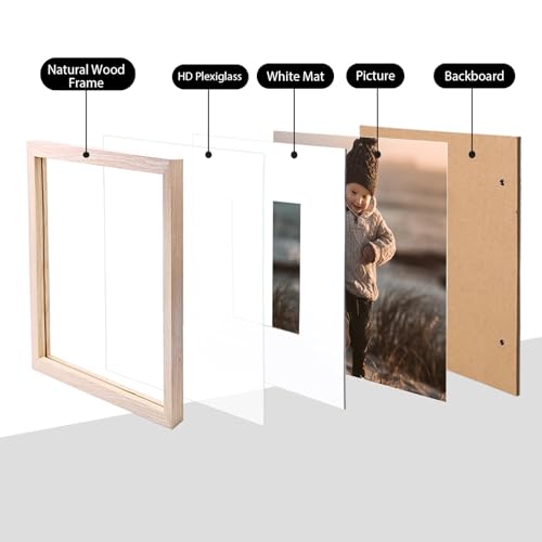 KINLINK 9x9 Picture Frame, Natural Wood Square Solid Wood Frames for Pictures 7x7 with Mat or 9x9 without Mat, Wall and Tabletop Display Photo Frames Natural Wood 1 Pack - color: Natural, size: 9x9