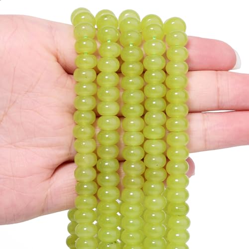 5x8mm 100Pcs Natural Green Lemon Jade Rondelle Beads for Jewelry Making Loose Spacer Abacus Disk Beads Gemstone for Bracelets Necklace DIY Crafts - color: Green Lemon Jade