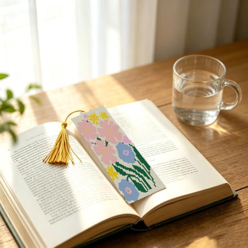 Paintcolor Flowers Counted Cross Stitch Bookmark Kit for Adults Beginners - color: SQJ009-01