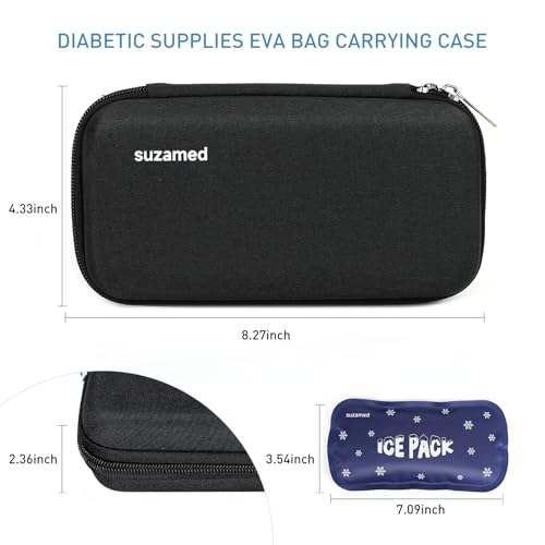 suzamed Insulin Cooler Travel Case, 2x150g Ice Pack TSA Approved, Black - color: Black