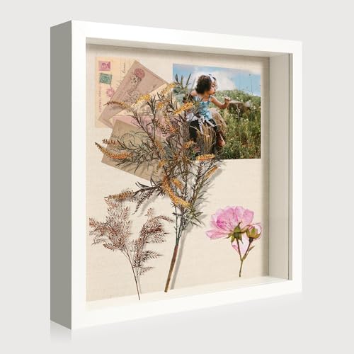 11x11 Shadow Box Display Case with Tempered Glass, White Wooden Large Memory Shadow Box Frame with Soft Linen Back for Wall or Tabletop Display - color: White, size: 11x11