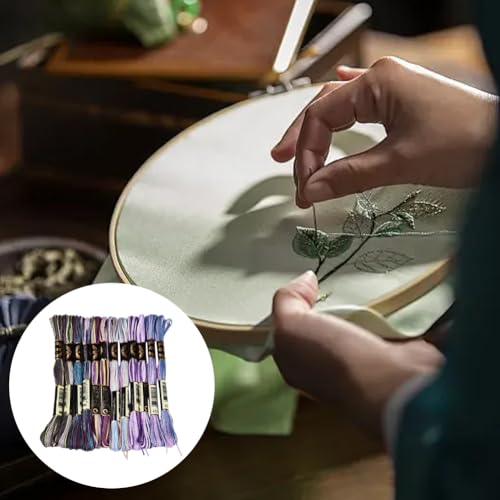 12 Skeins 105 Yards Purple Embroidery Thread Variegated Cross Stitch Floss Bulk 6 Ply Polyester Yarn Colorful Friendship Bracelet String for Sewing Making Needlecraft Knitting Stitching DIY - color: Dark Purple