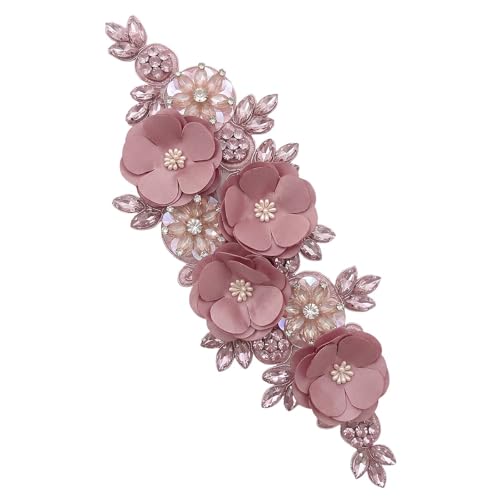 Handmade 3D Flower Embroidery Applique Rhinestone Lace Patches, Dusty Pink - color: Dusty Pink