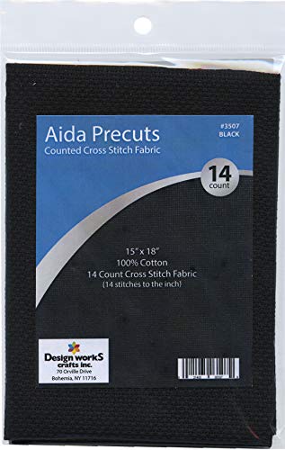 14 Count Aida Fabric Pre-Cut for Counted Cross Stitch - Black - size: 15" x 18"