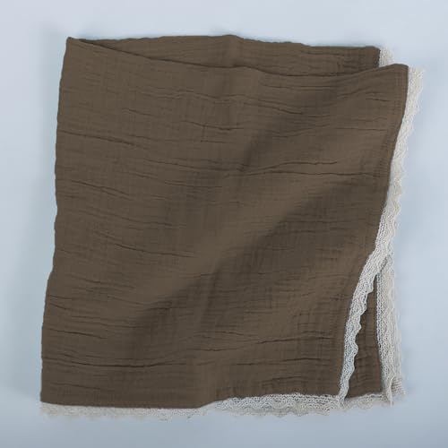 FINGERCRAFT Lace Cloth Napkins, Cotton Gauze, Set of 4, 20x20 in,Warm Taupe - color: Taupe Gauze, size: 20" x 20" (Set of 4)