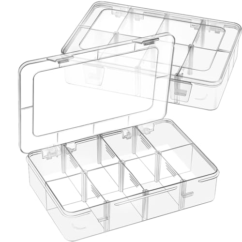 2 Pack 8 Grids Bead Organizer and Small Parts Storage Tackle Boxes