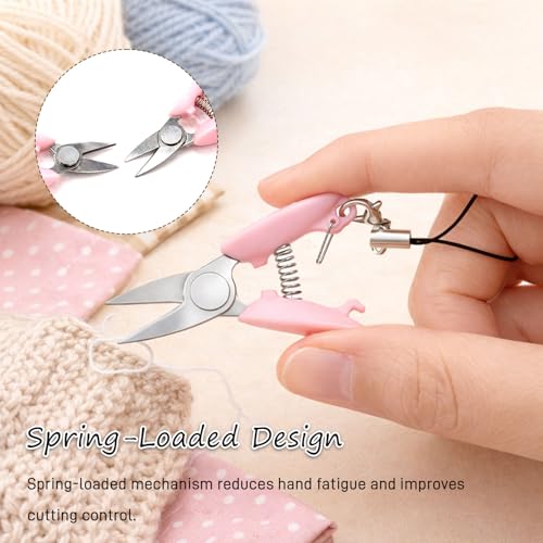 3-Piece Ultra Mini Travel Scissors Set, Tiny Keychain Snips with Safety Cap for Sewing, Yarn & Paper (Pink,3pc) ﻿