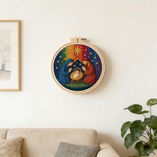 Christmas Nativity Embroidery Kit, Cross Stitch Kit for Adults DIY Craft - color: shengjing-3