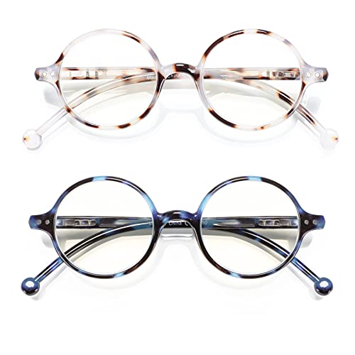 Round Reading Glasses for Women Men Blue Light Blocking Circular Readers Unisex Ultra Lightweight Circle Eyeglasses - color: Grey Tortoise+blue Tortoise