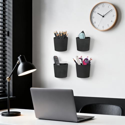 4 Pack Wall Caddy Pen Holders, Adhesive Wall Mount Hanging Bins Cups(Black) - color: Black