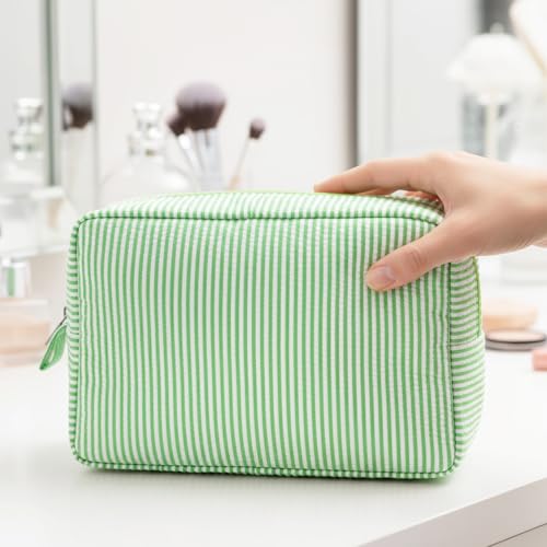 Sanwuta 3 Pcs Seersucker Makeup Bags, Pink, Blue, Green - color: Pink, Blue, Green