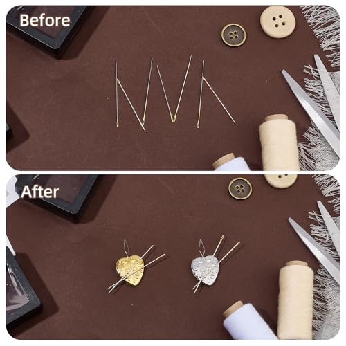 2Pcs Heart Magnetic Needle Minder, Retro Painted Magnetic Needle Nanny Threader, Silver Gold Sewing Supplies for Cross Stitch Embroidery Needlework Tools