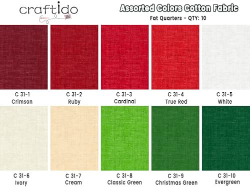 Craftido - 11 Options Solids with Tweed Tonals - Assorted Color Cotton Quilting Fabric Bundles 10pcs Fat Quarters 18"x21" - Medium Weight 5.2oz - for Quilting, Sewing and Crafts - Happy Holiday - color: Happy Holiday