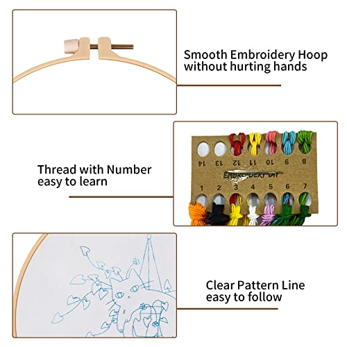 Nuberlic 3 Pack Embroidery Kit for Beginners with Cat Pattern - color: Cute Cat