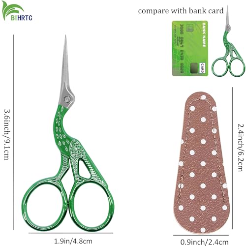 BIHRTC 3.6" Small Crafting Shears with Leather Case for Embroidery - color: Green, size: 3.6inch