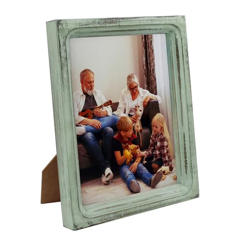 CVHOMEDECO. 6x8 Picture Frame Made of Solid Wood High Definition Glass Rustic Vintage Designs Small Photo Frame for Tabletop Display and Wall Mounting, Distress Teal - color: Distress Teal A, size: 6" X 8"