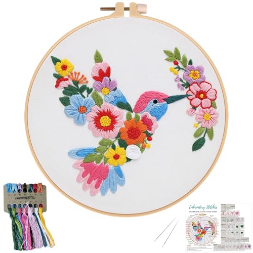 Nuberlic Embroidery Kit for Beginners with Bird and Flower Pattern - color: Birds
