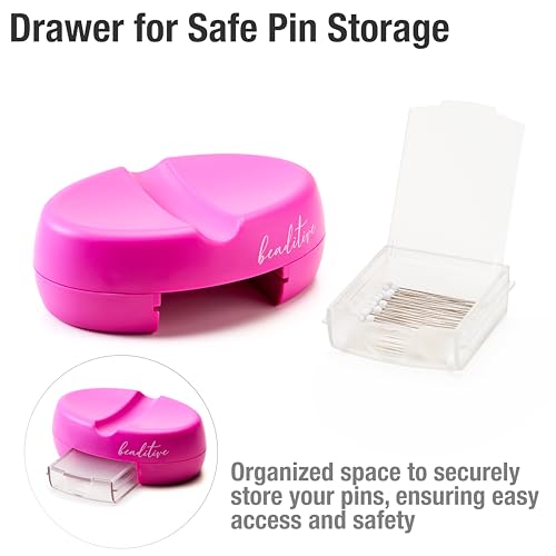 Beaditive Magnetic Pin Cushion with Drawer - Strong Magnet Pin Holder Cushions for Sewing - 50 Glass Head Quilting Pins Included - Chic Pincushion Caddy for Sewing Pins, Paper Clips, Screws – Fuchsia - color: Fuchsia