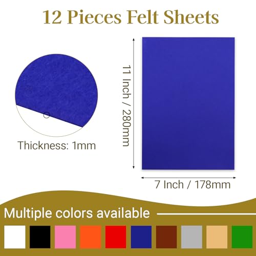 12 Pcs Felt Sheets, 7x11 Inch Stiff Felt for Crafts DIY, Blue - color: Blue