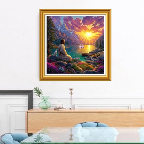 Foxhool Stamped Cross Stitch Kits,11CT Printed Cross Stitch Pattern Full Embroidery Kits for Beginner Needlepoint Kits&Sunrise Jesus Prayer 18x18 inch - color: ColorSet35