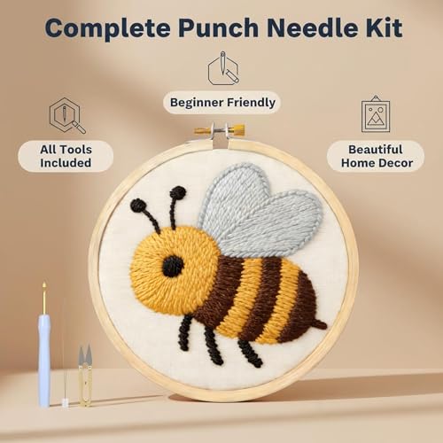 AohaiNova Punch Needle Kit for Adult Beginners,Punch Needling Set Bee - color: 02-Bee
