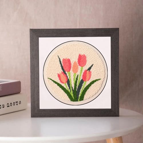 Esffaci Punch Needle Kit for Adults Beginner Starter Punch Embroidery Kit with Flower Tulip Pattern DIY Punch Stitch Supplies with Stamped Fabric Yarn Hoop Tool Instruction - color: Tulip